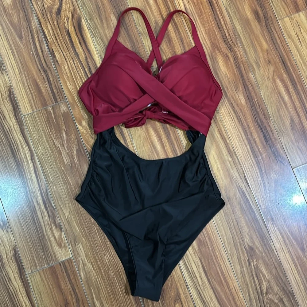 Red & black one piece swim suit, size XXL, NWOT. - Picture 2 of 15